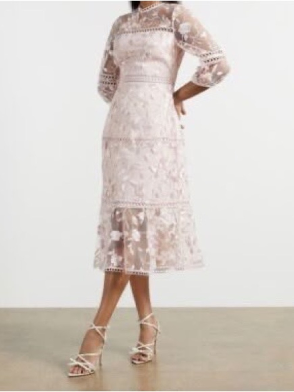 Ted Baker Tabii Tiered Lace Midi Dress Natural Ivory Size 2 / US 4-6